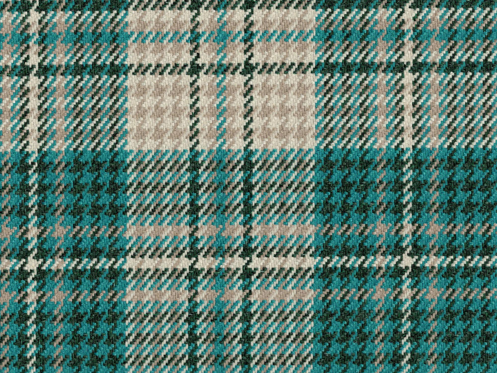 Teal Mink and Cream Machine Washable Tartan Severe Use Upholstery Fabric Arpeggio 4219 Modelli Fabrics