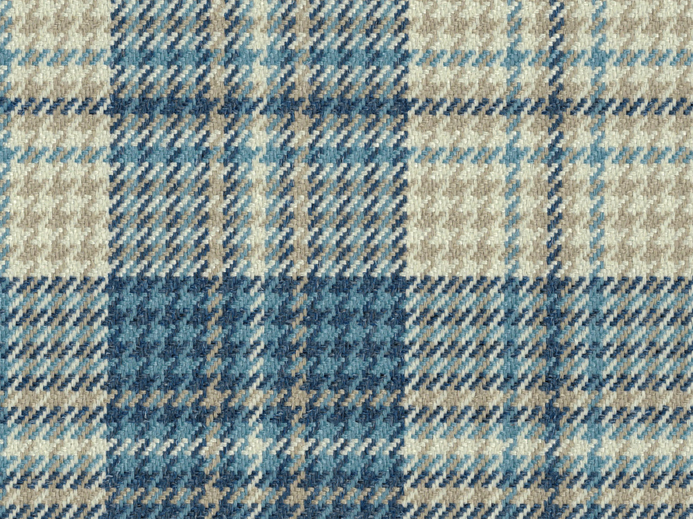 Denim Blue Mink and Cream Machine Washable Tartan Severe Use Upholstery Fabric Arpeggio 4221 Modelli Fabrics