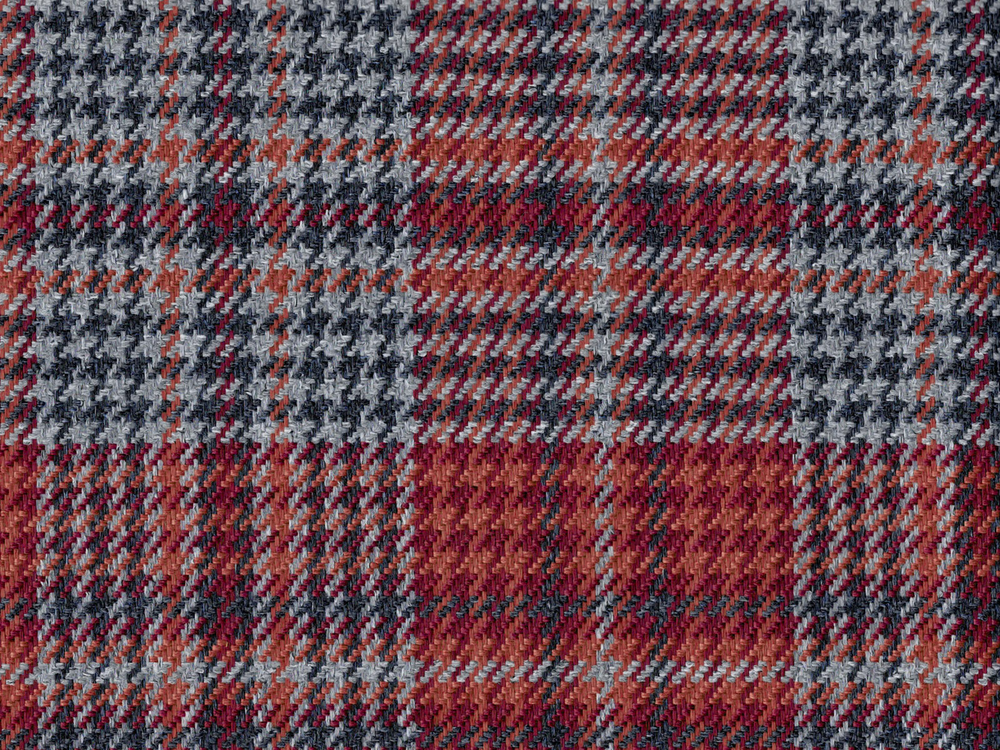 Ruby Red Grey Charcoal Machine Washable Tartan Severe Use Upholstery Fabric Arpeggio 4224 Modelli Fabrics