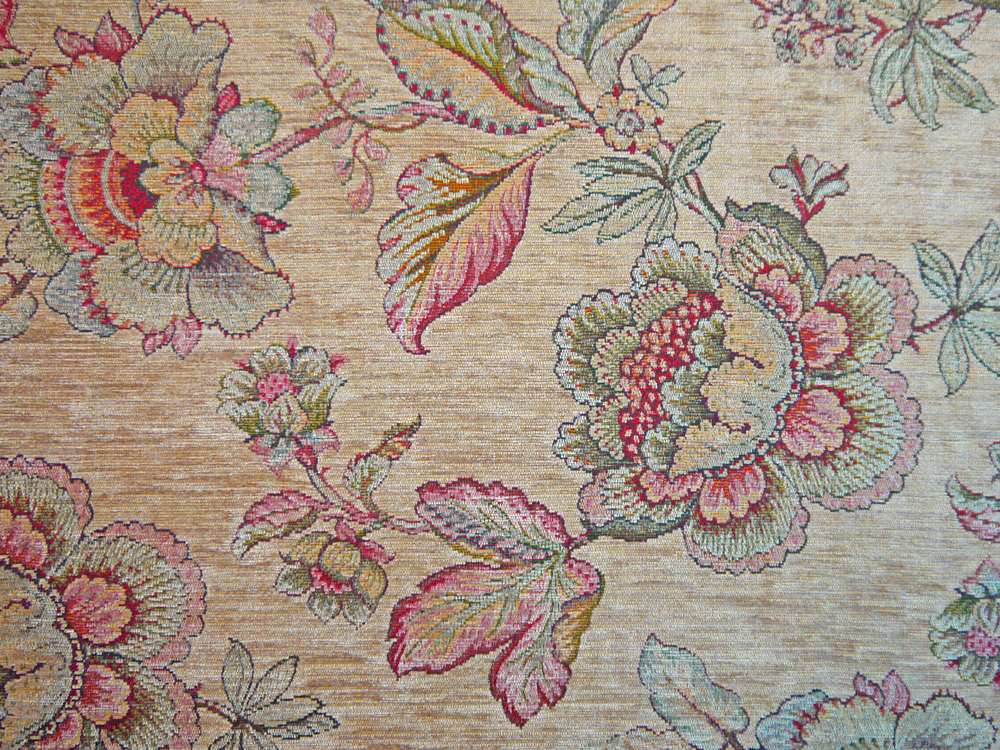 Mushroom Mink Ruby Rose Colour Railroaded Trailing Floral Design Heavyweight Classical Chenille Tapestry Look Fire Retardant General Domestic Use Upholstery Fabric Palazzo 2751 Modelli Fabrics